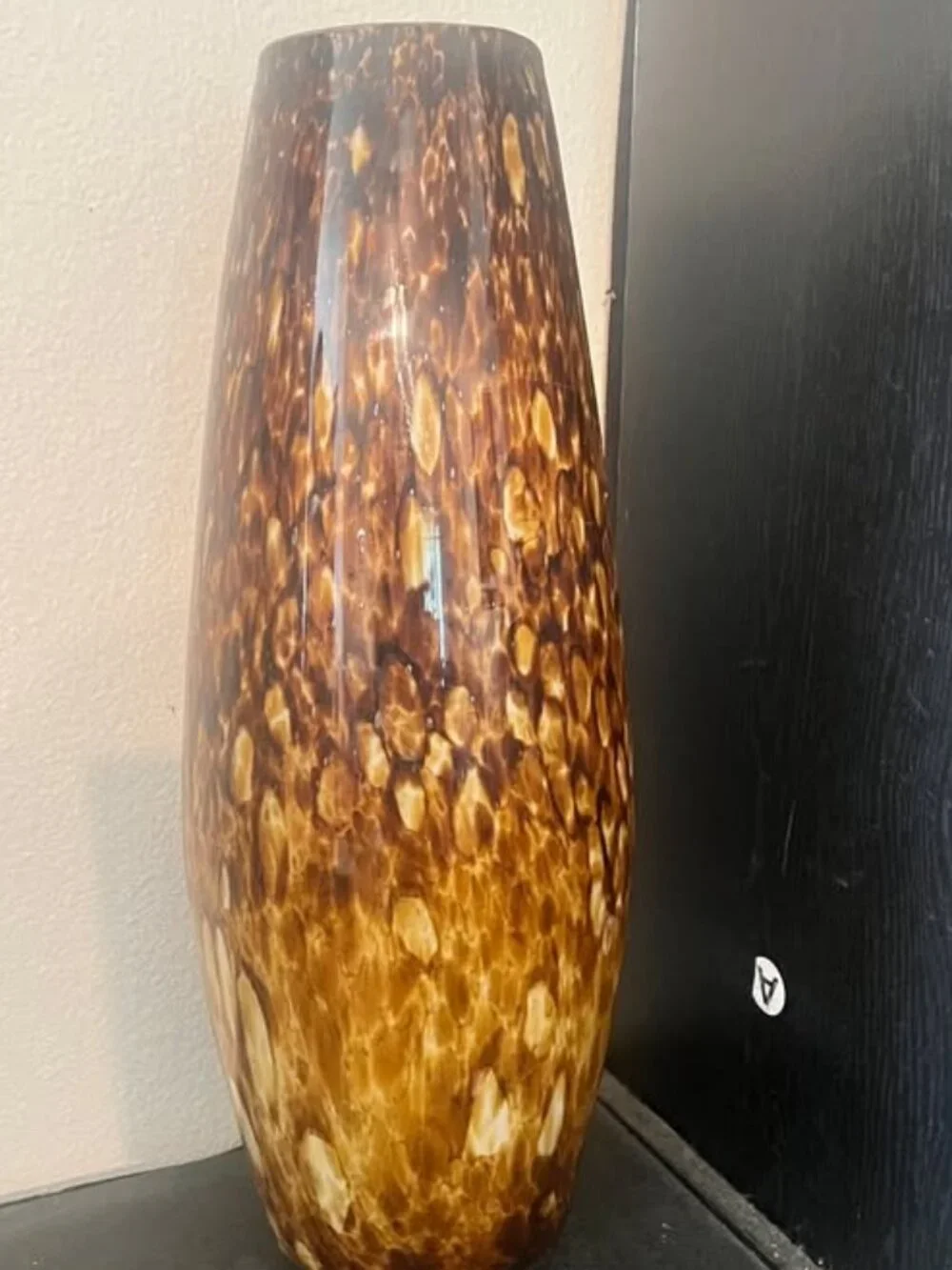 Vintage Artisan Hand Blown Glass Vase with Brown and Amber animal Print